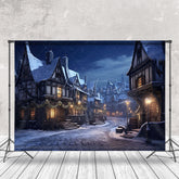 Aperturee - Snowy Town Street Night Scenery Christmas Backdrop